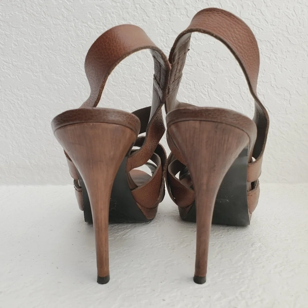 Zara Women Leather Wooden Heal Platform Strappy Sandal Shoes Brown Size 41/US 10 - Picture 7 of 14